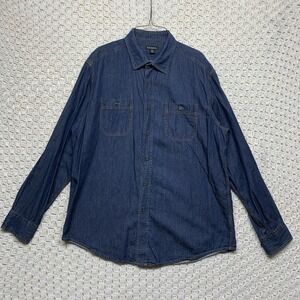 George Denim Button Down Shirt Mens L 42-44 Blue Long Sleeve Chest Pocket Cotton